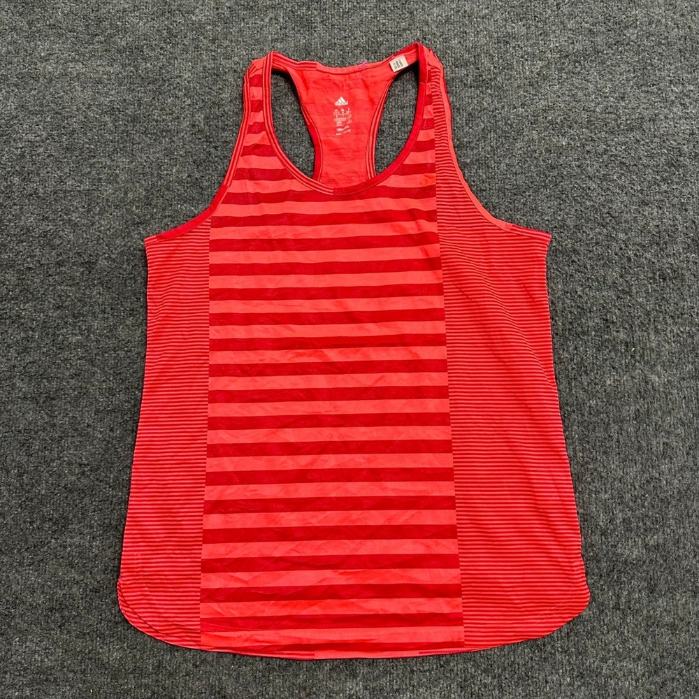 Adidas Tank Top Womens Size M Red Striped Climalite Racerback Athletic Gym Shirt